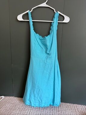 Turquoise Scallop-Edge Mini Dress - Women's